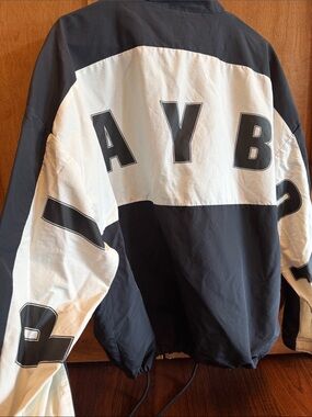 PacSun Black and White Colorblock Windbreaker Jacket Playboy Bunny Logo sz M/L